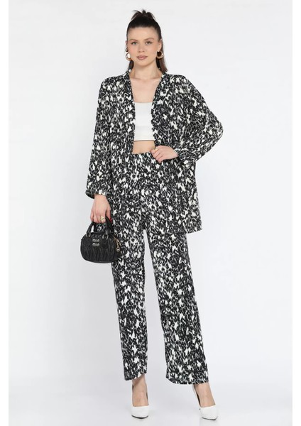 Kadın Desenli Kimono Pantolon Ikili Takım