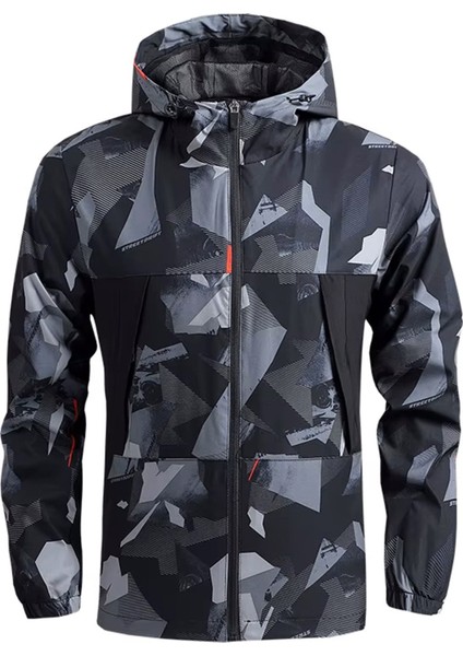 Erkek Su ve Rüzgar Geçirmez Göğüs Fermuar Gizli Cep Spor Yağmurluk