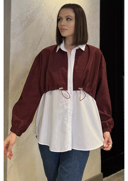 Bel Büzgülü Kadın Paraşüt Garnili Gömlek