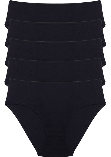 Kadın Külot Yüksek Bel Bikini 5 Li Paket Pamuklu Likralı Siyah