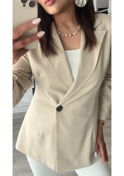 Bej Volanlı Bel Oturtmalı Blazer Ceket fiyatları