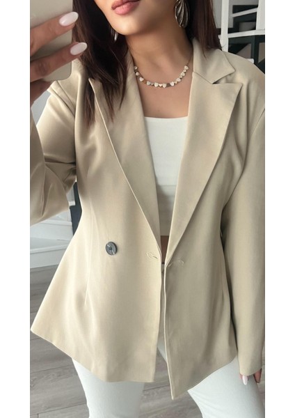 Bej Volanlı Bel Oturtmalı Blazer Ceket modelleri