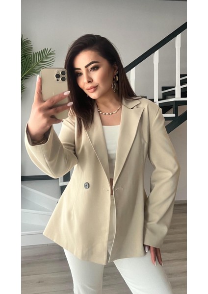 Bej Volanlı Bel Oturtmalı Blazer Ceket fırsatları