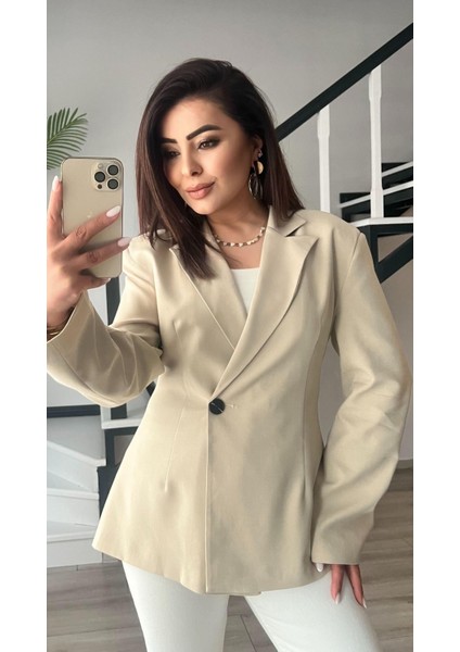 Bej Volanlı Bel Oturtmalı Blazer Ceket indirimleri