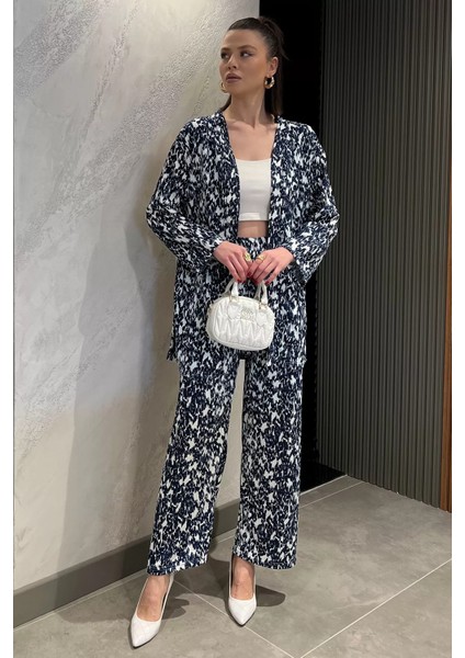 Kadın Desenli Kimono Pantolon Ikili Takım