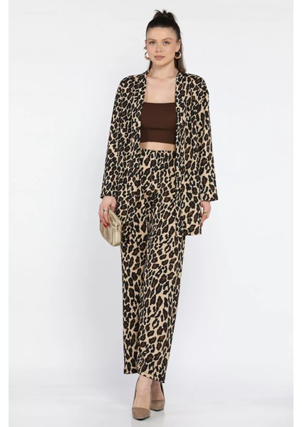 Kadın Leopar Desenli Kimono Pantolon Ikili Takım fiyatları