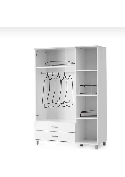 vess 3 Kapaklı Elbise Dolabı & Gardrop 120x46x189