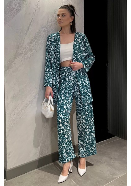 Kadın Desenli Kimono Pantolon Ikili Takım