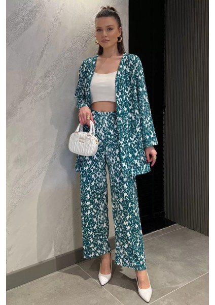 Kadın Desenli Kimono Pantolon Ikili Takım fiyatları