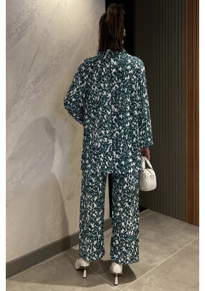 Kadın Desenli Kimono Pantolon Ikili Takım modelleri