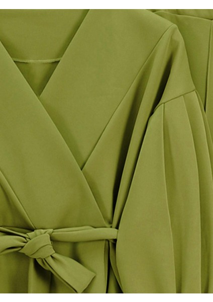 Beli Kuşaklı Çapraz Yaka Balon Kol Takım Duble Kumaş fiyatları