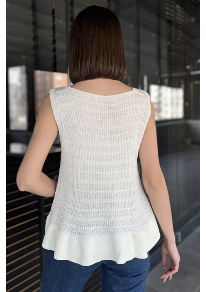 Kadın Ön Bağlamalı Fırfır Detaylı Triko Yelek modelleri