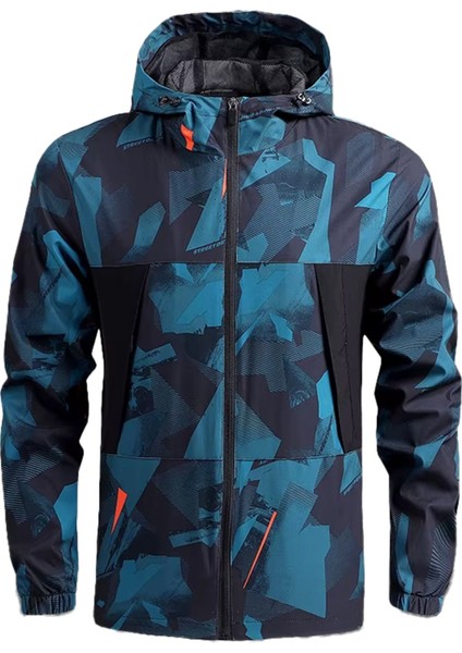 Erkek Su ve Rüzgar Geçirmez Göğüs Fermuar Gizli Cep Spor Yağmurluk