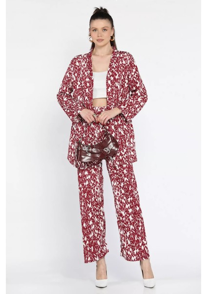 Kadın Desenli Kimono Pantolon Ikili Takım