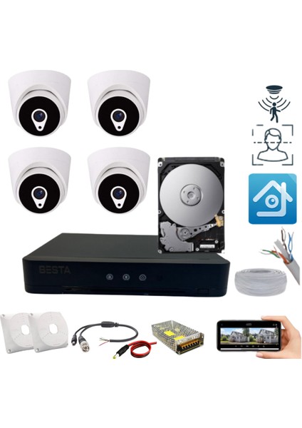 4 İç Kameralı 2 Mp Yüz Tanıma Özellikli Güvenlik Kamera Seti 250 GB HDD Dahil - ST24250E