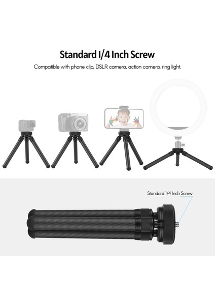 Karbon Fiber Mini Üçayak - 1/4 Vidalı Telefon, Dslr, Aksiyon Kamerası Vlog & Canlı Yayın (Yurt Dışından) fırsatları
