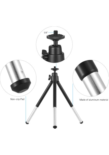 Mini Uzatılabilir Masaüstü Üçayak Desteği Telefon ve Kamera Için 0,5 kg Siyah (Yurt Dışından)