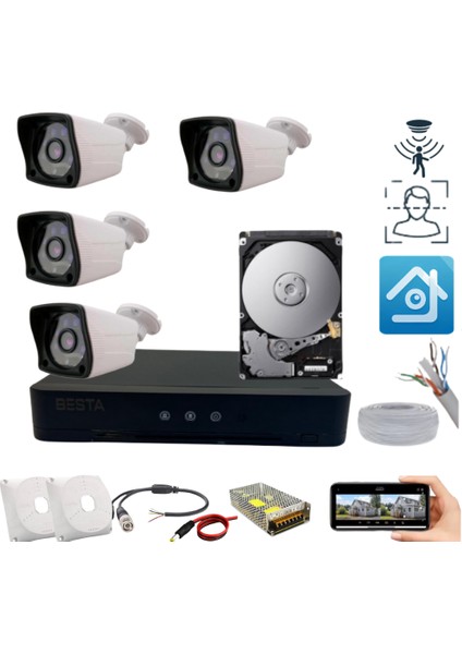 4 Dış Kameralı 2 Mp Yüz Tanıma H.265 250 GB HDD Dahil Ahd Güvenlik Seti- ST24250M