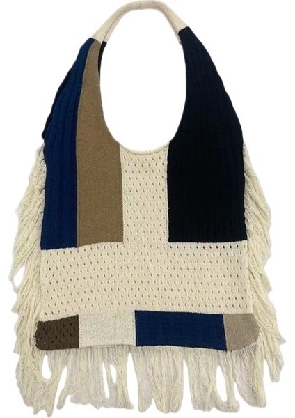 Patchwork Örme Tote Omuz Çantası (Yurt Dışından)
