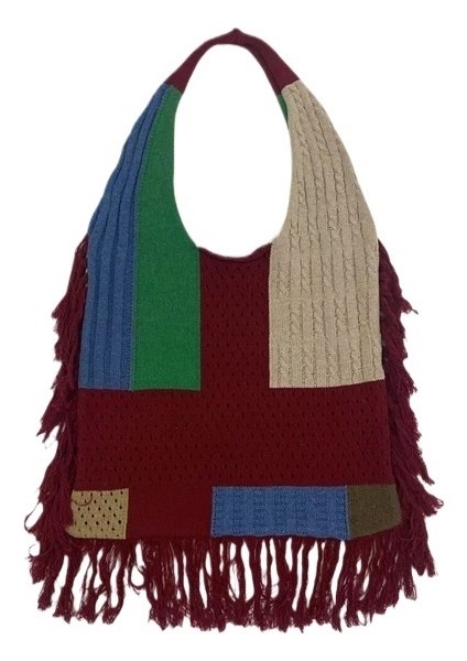 Patchwork Örme Tote Omuz Çantası (Yurt Dışından) fiyatları