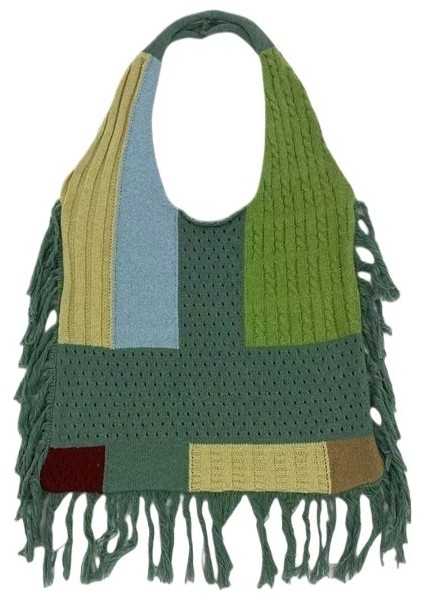 Patchwork Örme Tote Omuz Çantası (Yurt Dışından)