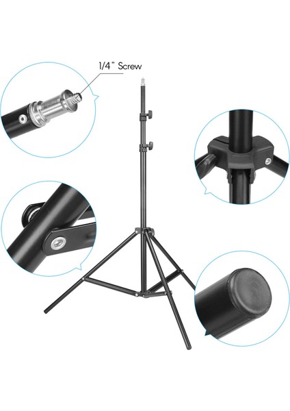 Ayarlanabilir Metal Işık Sehpası - 2 Metreye Kadar Yükseklik, 1/4 Vida, LED Video ve Şemsiye Halkası Uyumlu (Yurt Dışından) modelleri