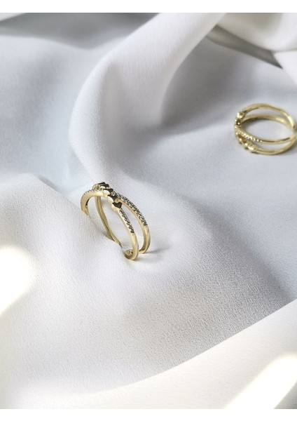 Kadın Gold Renk Minimal Kalp Model Zirkon Taşlı Ayarlanabilir Yüzük