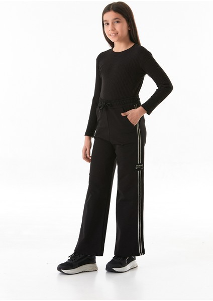 Beli Bağcıklı Yanları Şeritli Kız Çocuk Pantolon