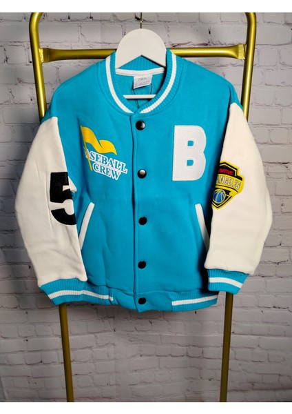 Mavi Nakışlı Boomber Erkek Çocuk Kolej Ceket