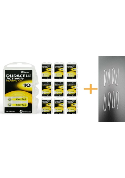 10 Numara Işitme Cihazı Pili (10 Paket x 6 Adet = 60 Adet Pil) + Işitme Cihazı Hortumu (8 Adet)