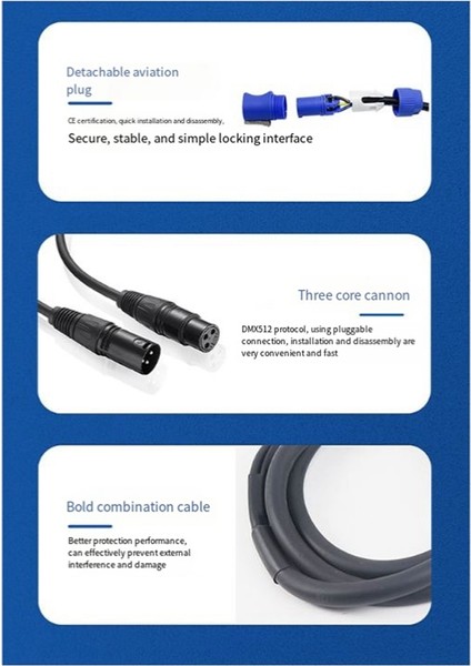 Dmx Powercon Kablo Kombinasyonu Powercon Fişi ve Dmx Xlr Sinyal Hattı Işık Güç Bağlantısı Sinyal Geçişi (A) (Yurt Dışından)