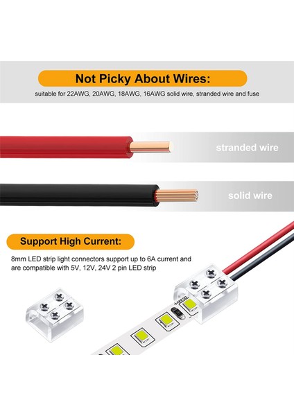 Pin 10 mm Lehimsiz LED Bant Işık Konektörü Tel Terminal Bloğu 5V 12V 24V Tek Renkli LED Şerit Işıklar, 30 Adet (Yurt Dışından)