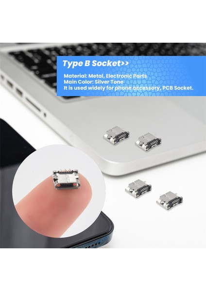 10 Adet Yedek Parça B Tipi Mikro USB Dişi Jack Konnektör Port Soketi (Yurt Dışından)