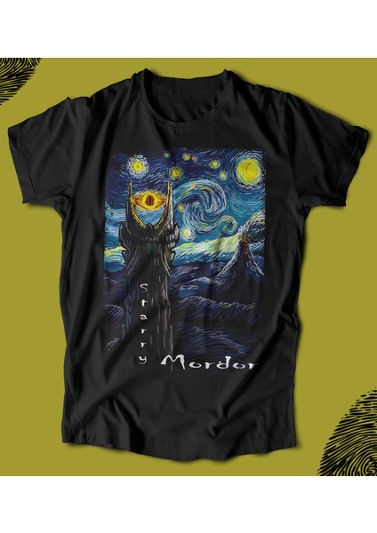 'starry Mordor – Yüzüklerin Efendisi-Van Gogh‘ Baskılı 'regular-Fit' Unisex Tişört