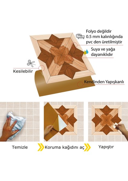 Kendinden Yapışkanlı Ahşap 002 Desenli Pvc Karo 30X30 cm (33 Adet) 3 M2