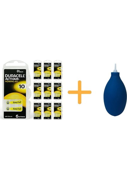 Activair 10 Numara İşitme Cihazı Pili (10 Paket x 6 Adet = 60 Adet Pil) + Işitme Cihazı El Pompası (Puar)