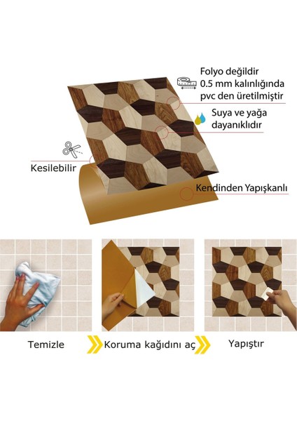 Kendinden Yapışkanlı Geometrik Ahşap Desenli Pvc Karo 30X30 cm (33 Adet) 3 M2