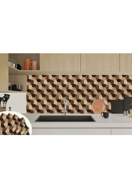 Kendinden Yapışkanlı Geometrik Ahşap Desenli Pvc Karo 30X30 cm (33 Adet) 3 M2
