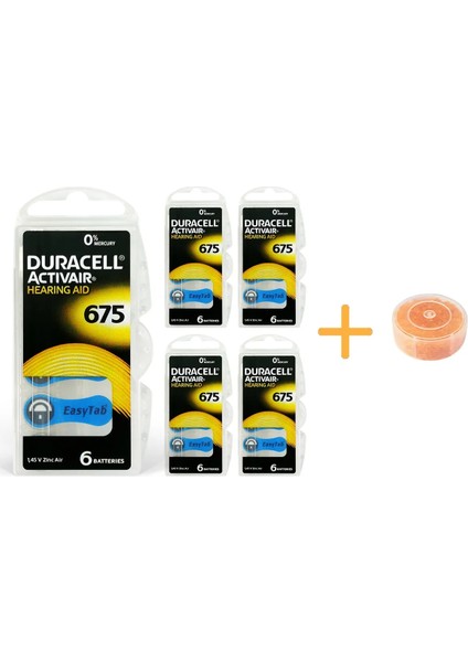 Activair 675 Numara Işitme Cihazı Pili (5 Paket x 6 Adet = 30 Adet Pil) + Işitme Cihazı Nem Alıcı Tablet