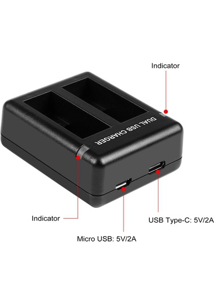 Gopro HERO11 Siyah / Hero9 Siyah / HERO10 USB Çift Bağlantı Noktası Yuvası Çift Pil Şarj Cihazı Siyah Aksiyon Kamera Aksesuarı (Yurt Dışından)