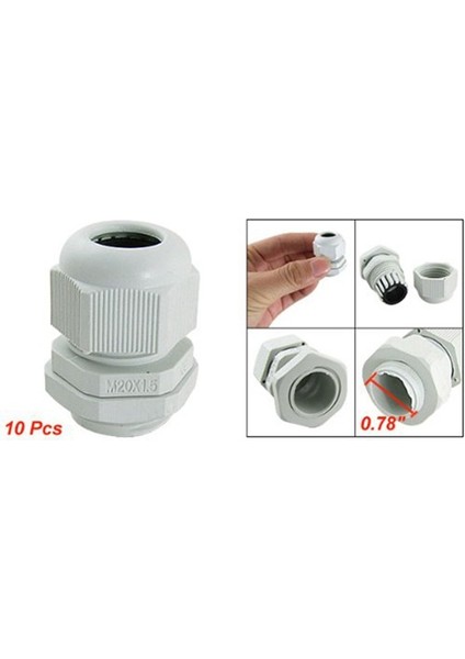 10 Adet Beyaz Plastik Su Geçirmez Kablo Rakorları M20 x 1.5 (Yurt Dışından)