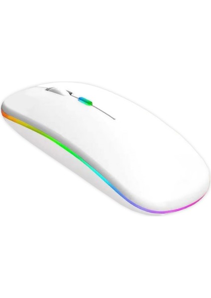RGB-102F Rgb Işıklı, Efektli, Silent-Sessiz, Rf Kablosuz, Bluetooth Mouse - Beyaz