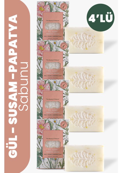 4'lü Gül Susam Papatya Sabunu - Natural Saç ve Cilt Bakım Nemlendirici 4X100G