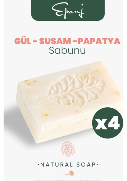 4'lü Gül Susam Papatya Sabunu - Natural Saç ve Cilt Bakım Nemlendirici 4X100G fiyatları