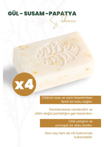 4'lü Gül Susam Papatya Sabunu - Natural Saç ve Cilt Bakım Nemlendirici 4X100G fırsatları