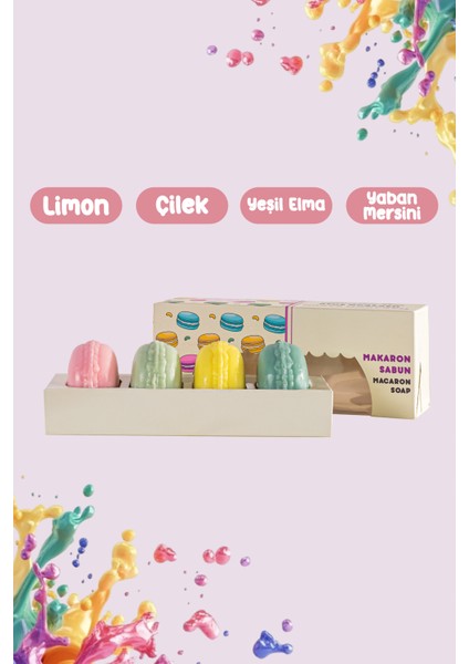 4lü Makaron Sabun Çilek-Limon-Yeşil Elma-Yaban Mersini 4X50G.