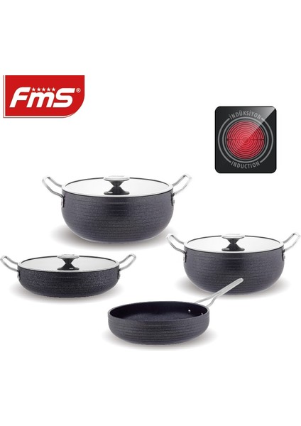Indüksiyon 7 Parça Elit Granit Set Siyah