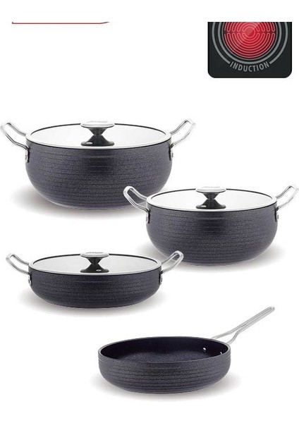 Indüksiyon 7 Parça Elit Granit Set Siyah