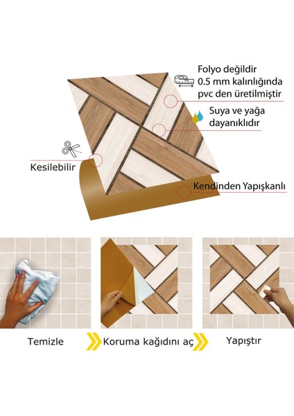 Kendinden Yapışkanlı Ahşap 013 Desenli Pvc Karo 30X30 cm (33 Adet) 3 M2