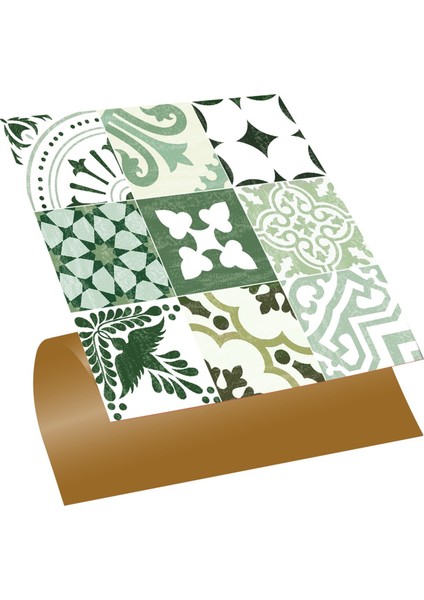 Kendinden Yapışkanlı Karma Yeşil Londra Desenli Pvc Karo 30X30 cm (33 Adet) 3 M2